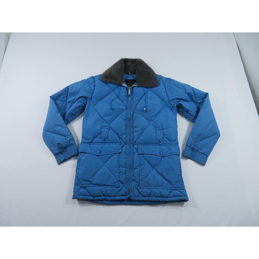 Schott Bros Goose Down Quilted Puffer Blue Jacket Womens Sz 12 1970s
